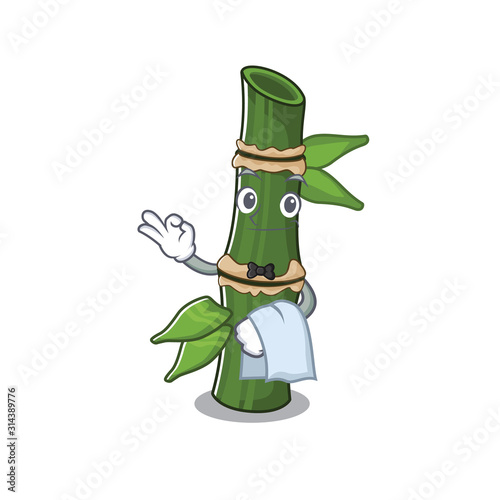 Friendly bamboo Character stand as a Waiter character