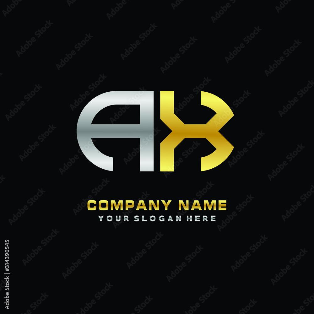 Fototapeta premium AX initial letters looping linked oval elegant logo silver, gold