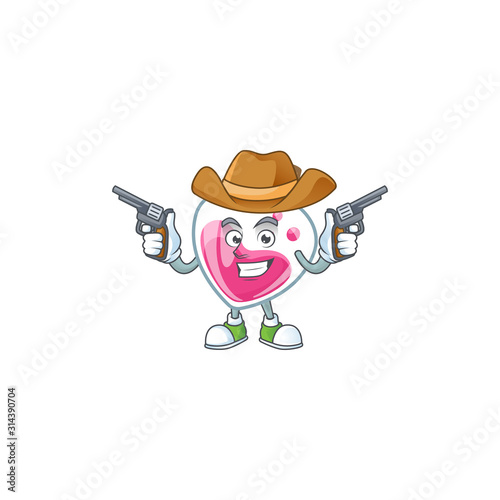 Confident pink potion Cowboy cartoon character holding guns