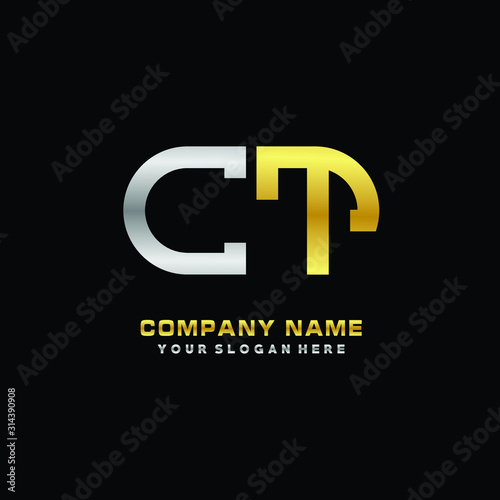 CT initial letters looping linked oval elegant logo silver, gold