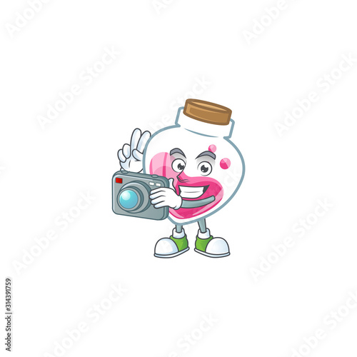 Cool Photographer pink potion character with a camera