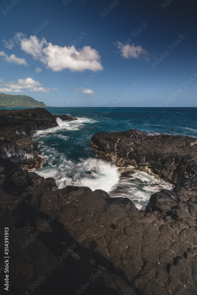 Beautiful Hawaiian Landscape with Seaside Coastal Background and Rocky Landscape