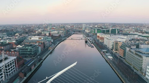 Aerial fly through of Ireland's capitol city, Dublin, shot in 4K this aerial footage starts at the Samual Beckett bridge and goes all the way passed Liberty Hall. photo