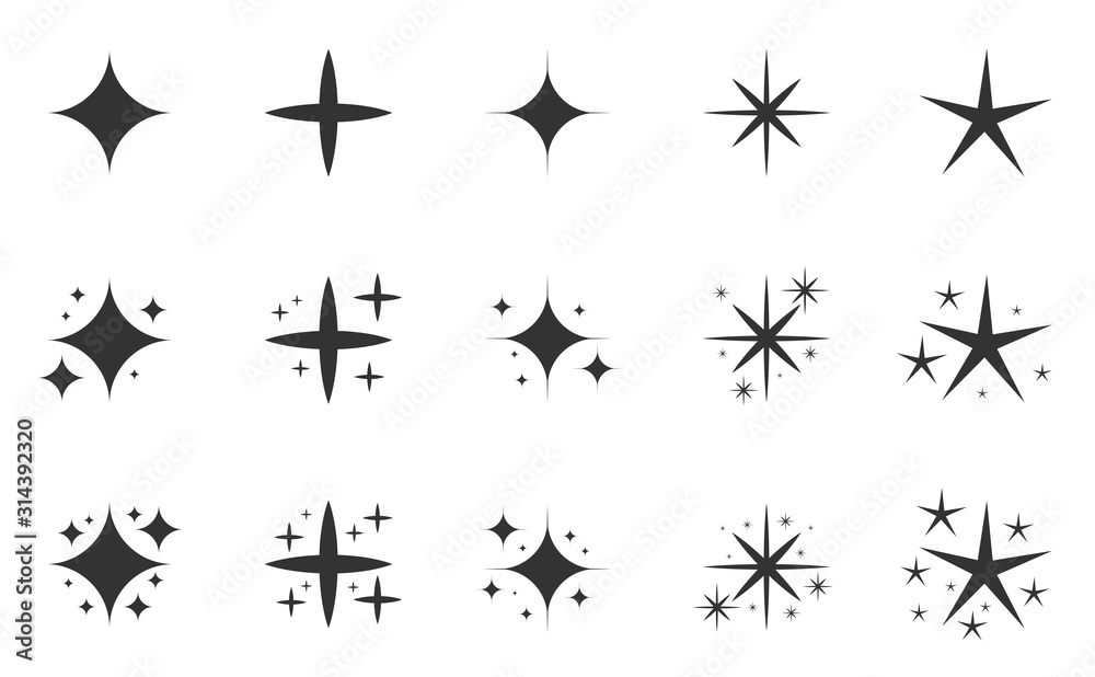 Sparkle star shine twinkling icon set