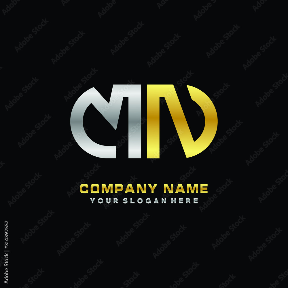 MN initial letters looping linked oval elegant logo silver, gold MN initial letters looping linked oval elegant logo silver, gold