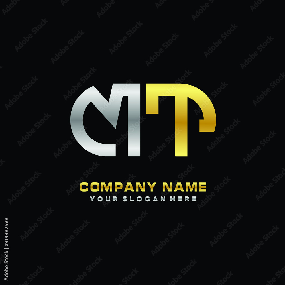 MT initial letters looping linked oval elegant logo silver, gold MT initial letters looping linked oval elegant logo silver, gold