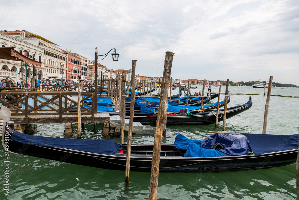 Jetty with gondolas on the Venice promenade