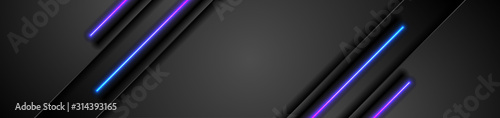 Fototapeta Czarny tech streszczenie transparent projekt z niebieskim i fioletowym neonowym światłem świecącym. Koncepcja nowoczesne futurystyczne tło. Ilustracja wektorowa