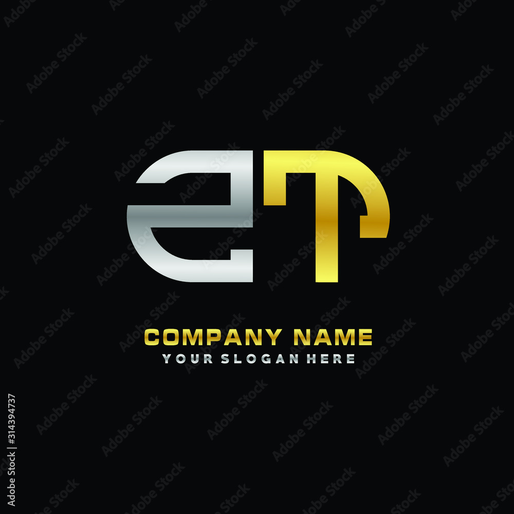 ZT initial letters looping linked oval elegant logo silver, gold ZT initial letters looping linked oval elegant logo silver, gold