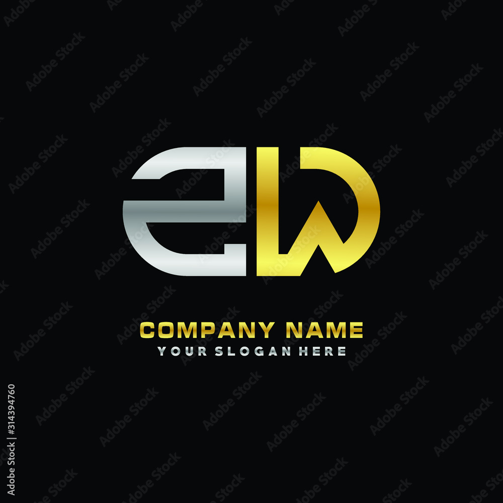 ZW initial letters looping linked oval elegant logo silver, gold ZW initial letters looping linked oval elegant logo silver, gold