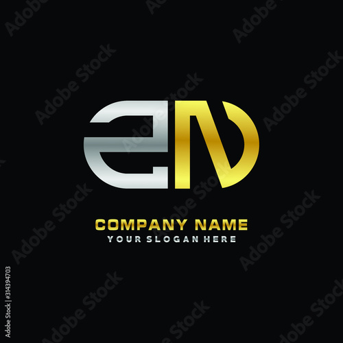 ZN initial letters looping linked oval elegant logo silver, gold