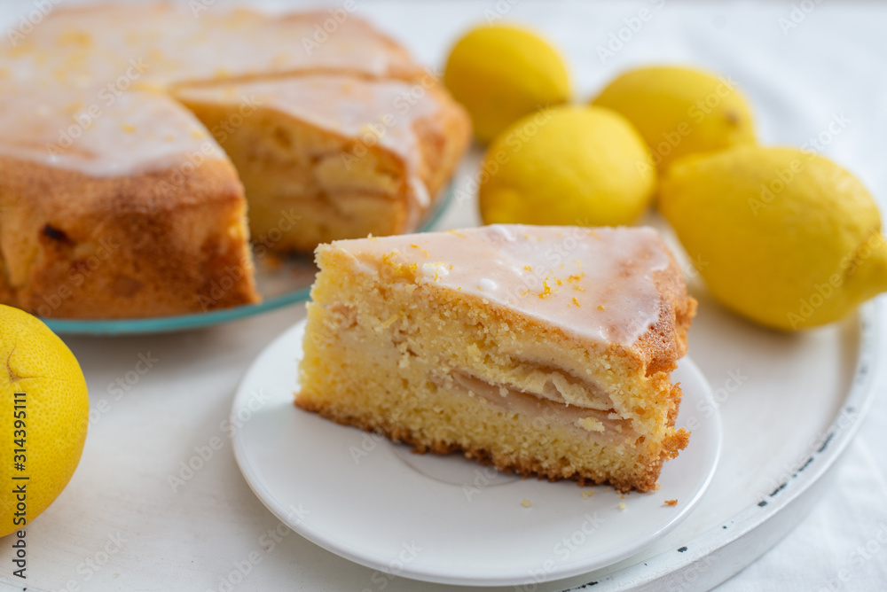 Lemon pound cake on rustic wooden background Lemon pound cake on rustic wooden background