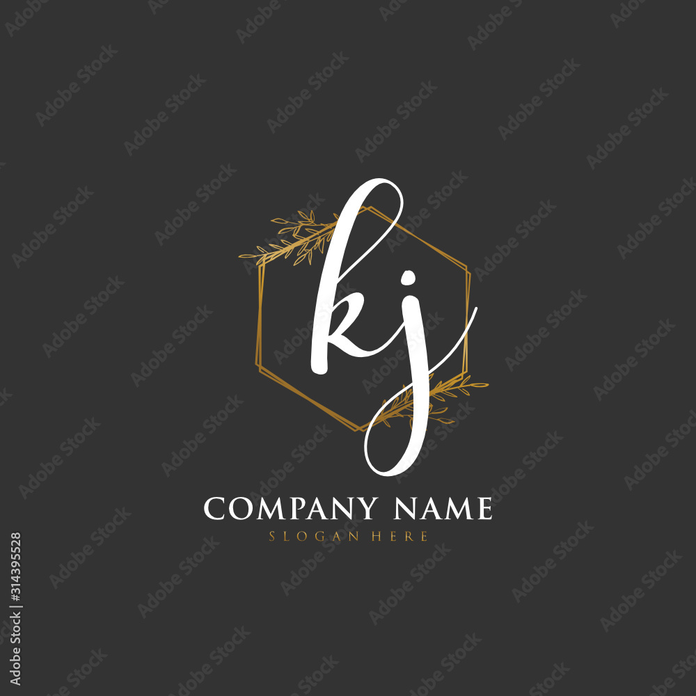 Handwritten initial letter K J KJ for identity and logo. Vector logo template with handwriting and signature style. Handwritten initial letter K J KJ for identity and logo. Vector logo template with handwriting and signature style.