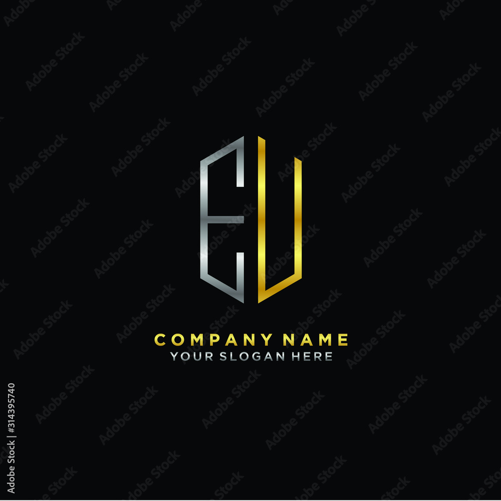 letter EU Minimalist style of gold and silver. luxury minimalist logo for business