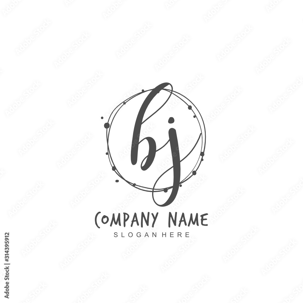 Obraz premium Handwritten initial letter B J BJ for identity and logo. Vector logo template with handwriting and signature style.