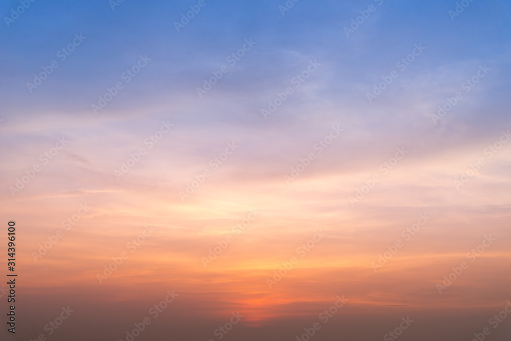 Sunset sky with clouds background,Sunrise light background.