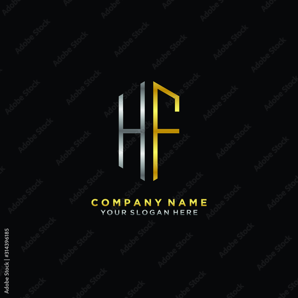 letter HF Minimalist style of gold and silver. luxury minimalist logo for business letter HF Minimalist style of gold and silver. luxury minimalist logo for business