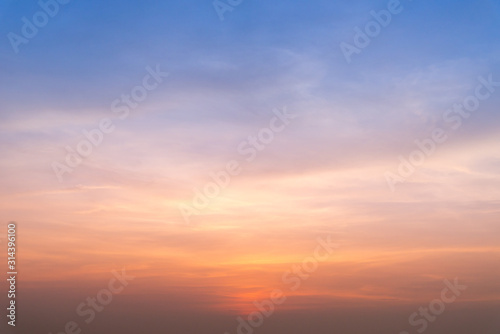 Sunset sky with clouds background Sunrise light background.