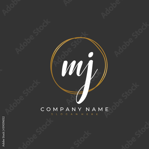 Handwritten initial letter M J MJ for identity and logo. Vector logo template with handwriting and signature style.