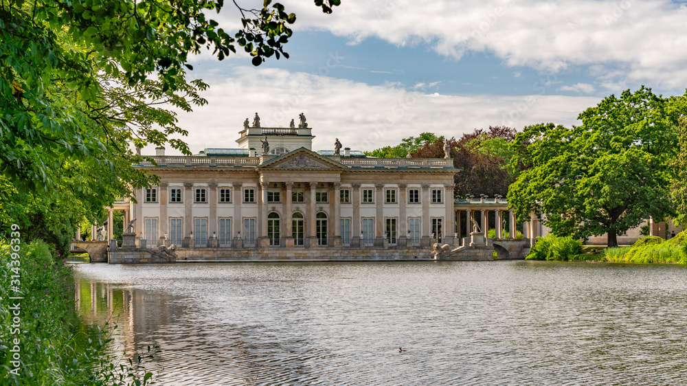 palace in the Belvedere park with lake beforehand