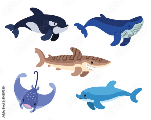 set of maritimal animals and sea creatures