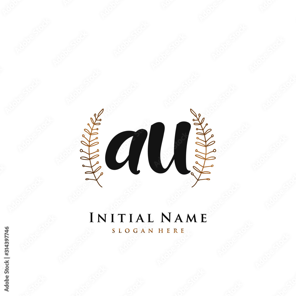AU Initial handwriting logo vector AU Initial handwriting logo vector