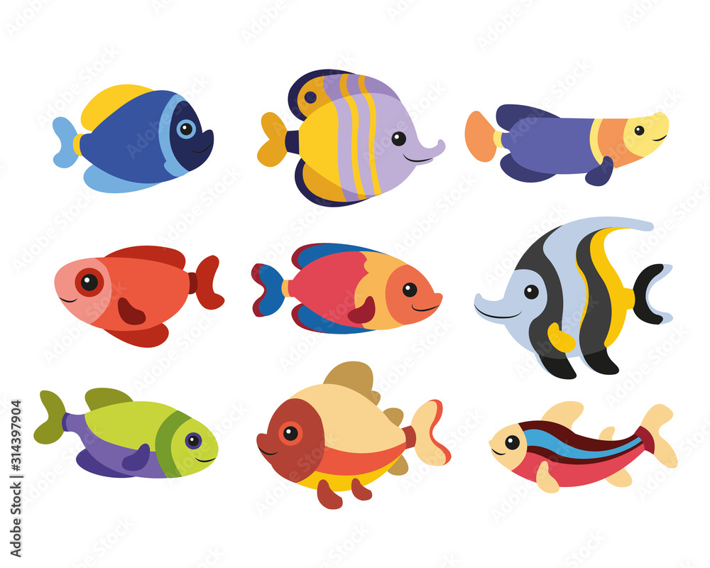 Naklejka premium drawing of tropical sea fishes