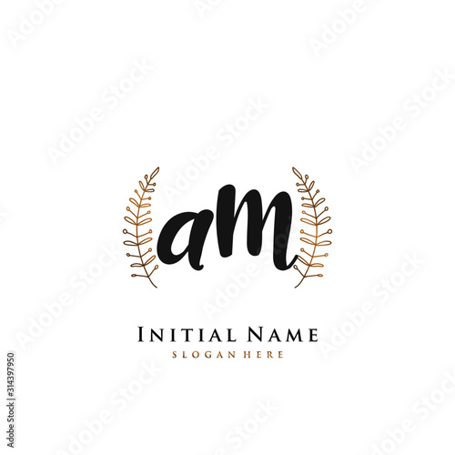 AM Initial handwriting logo vector 