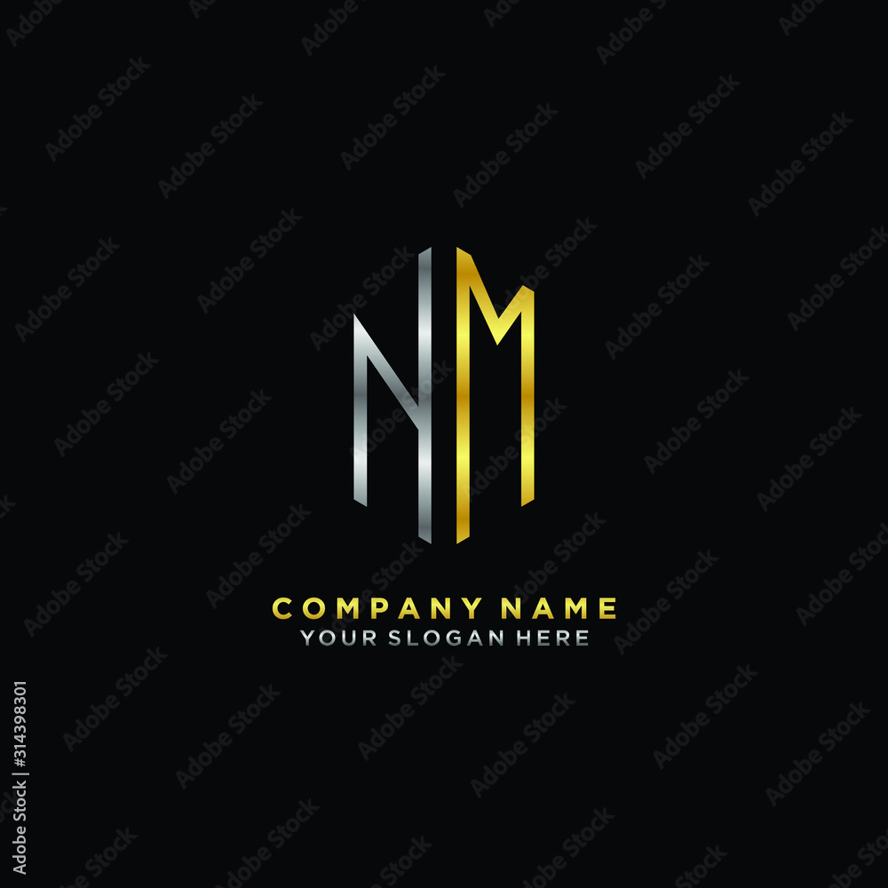 letter NM Minimalist style of gold and silver. luxury minimalist logo for business