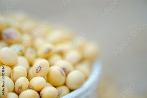 Soy bean in bowl with copy space.Close up soybean.beans dry in plate