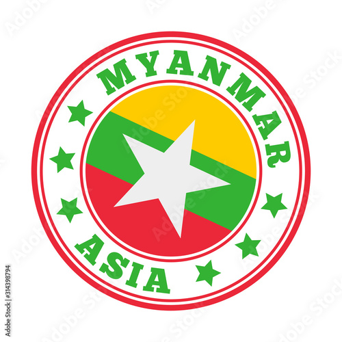 Myanmar sign with flag logo. Vector illustration of a national emblem.