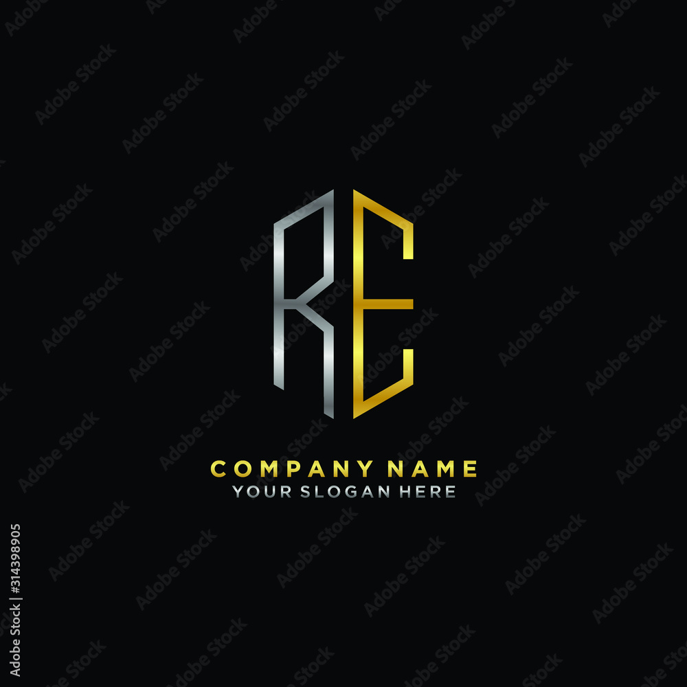 letter RE Minimalist style of gold and silver. luxury minimalist logo for business letter RE Minimalist style of gold and silver. luxury minimalist logo for business