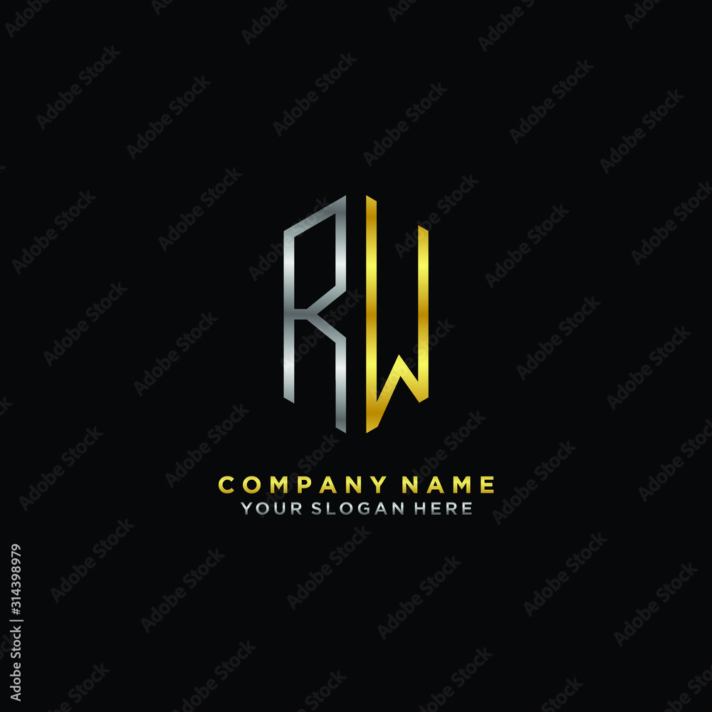 letter RW Minimalist style of gold and silver. luxury minimalist logo for business letter RW Minimalist style of gold and silver. luxury minimalist logo for business