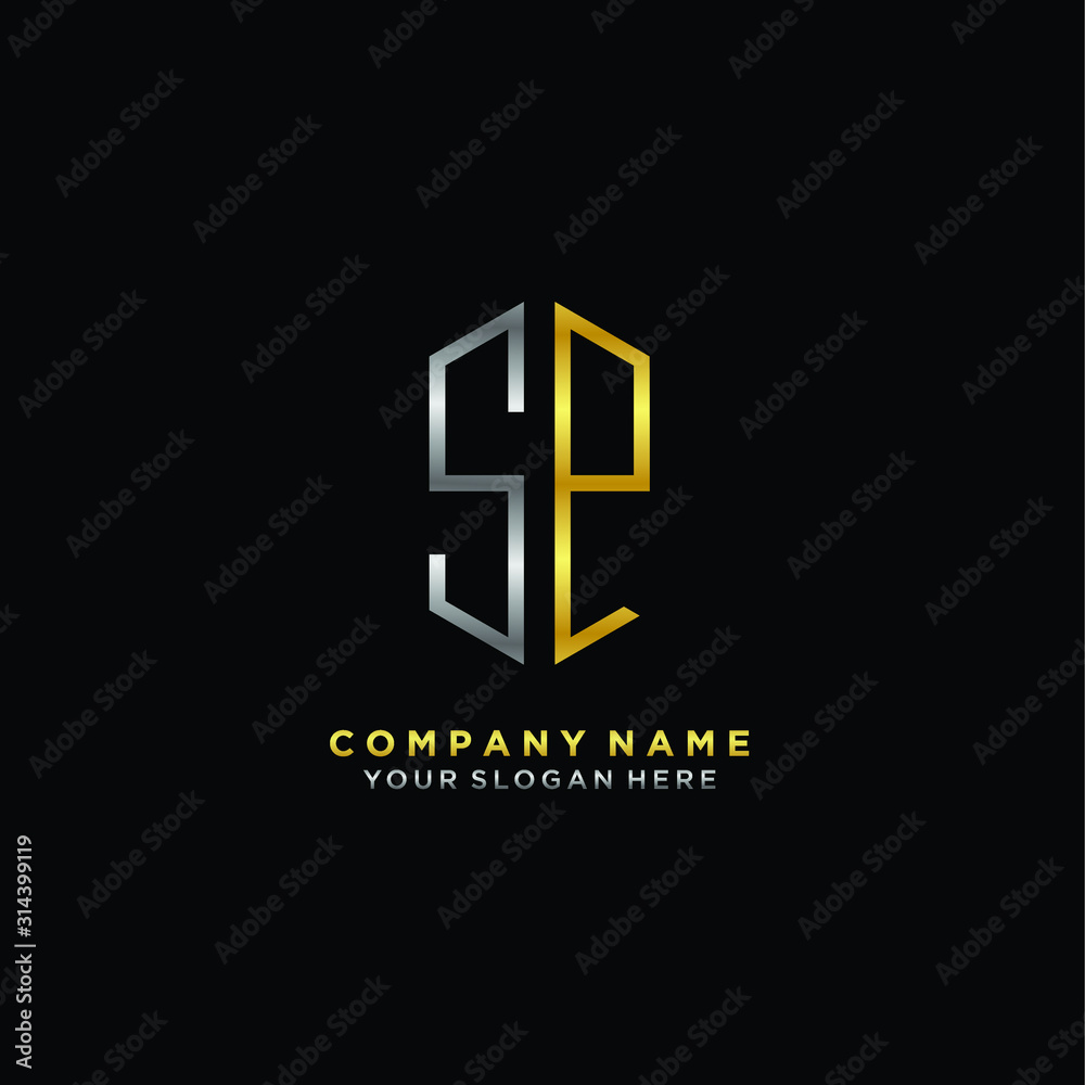 letter SP Minimalist style of gold and silver. luxury minimalist logo for business