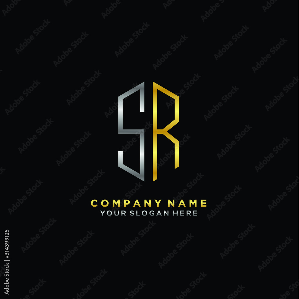Fototapeta premium letter SR Minimalist style of gold and silver. luxury minimalist logo for business