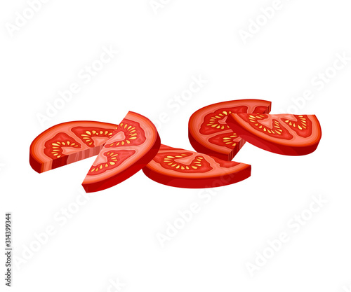 Fresh Sliced Red Tomato, Ripe Vegan Organic Healthy Vegetable Vector Illustration