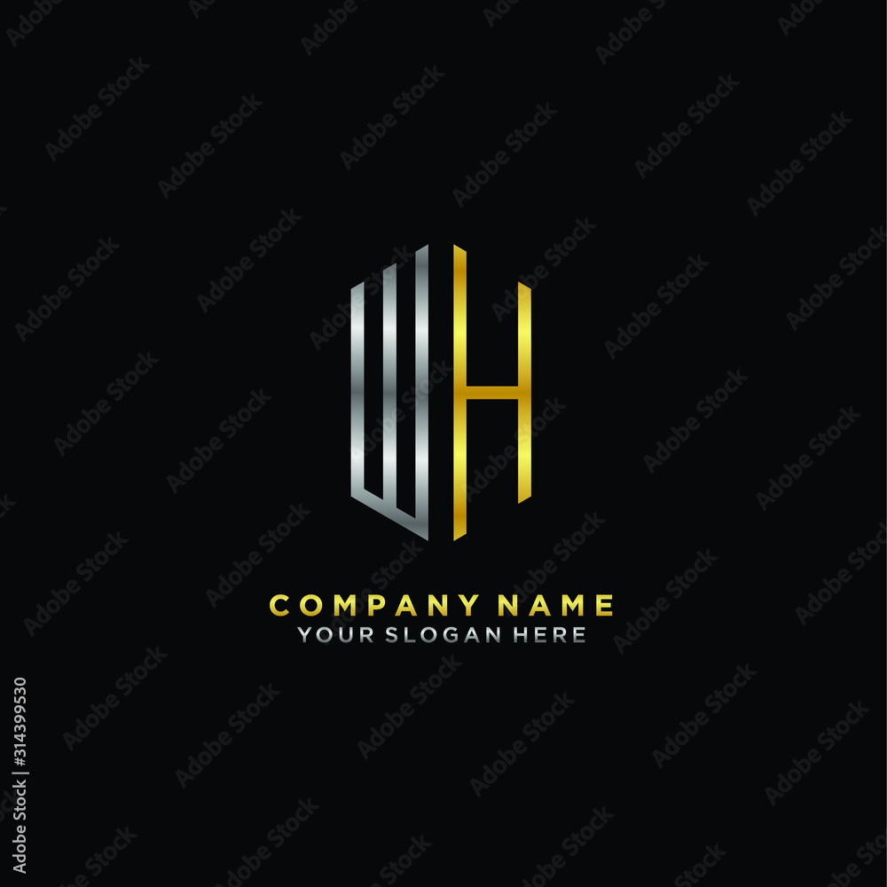 letter WH Minimalist style of gold and silver. luxury minimalist logo for business
