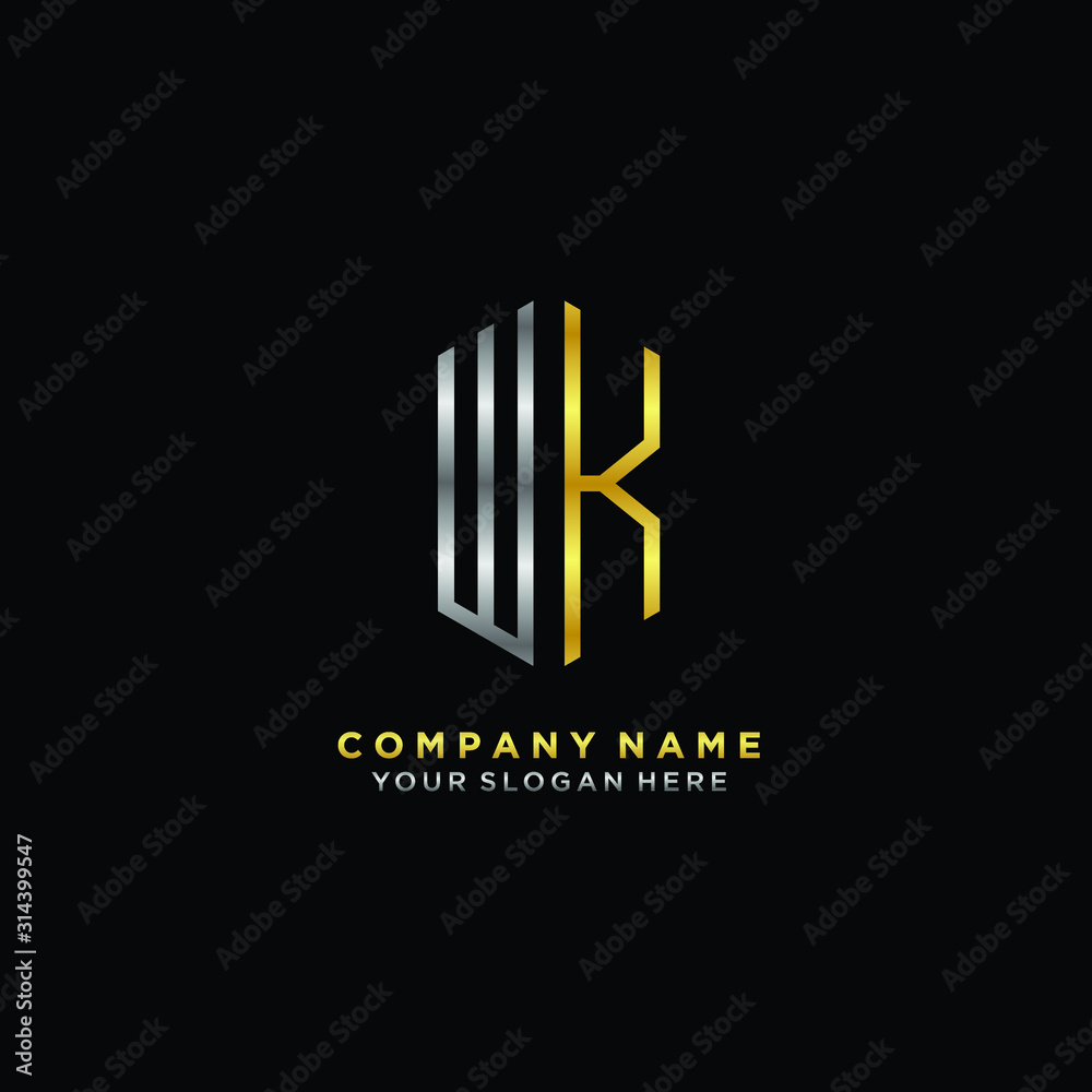 letter WK Minimalist style of gold and silver. luxury minimalist logo for business