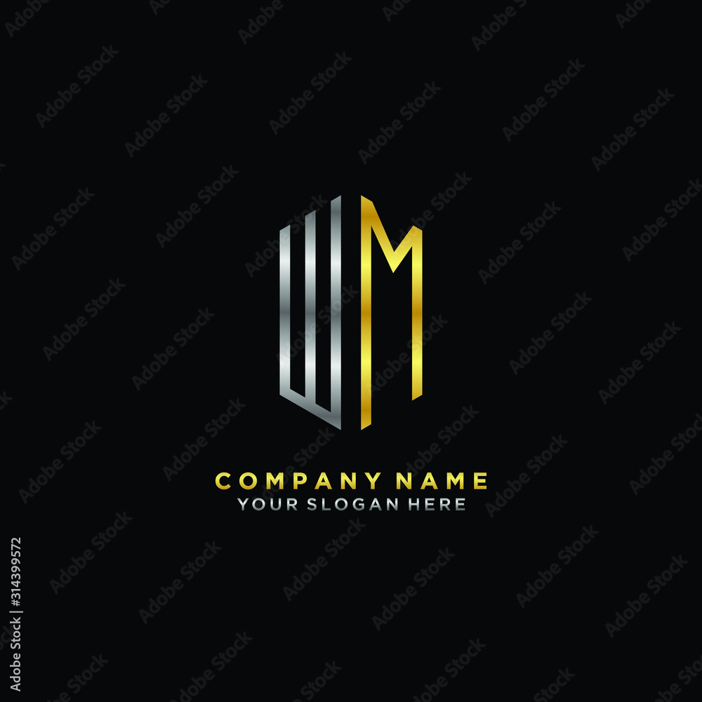 letter WM Minimalist style of gold and silver. luxury minimalist logo for business letter WM Minimalist style of gold and silver. luxury minimalist logo for business