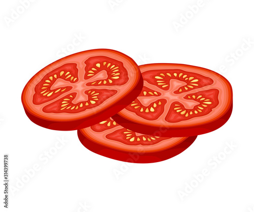 Sliced Ripe Red Tomato, Vegan Organic Healthy Vegetable Vector Illustration