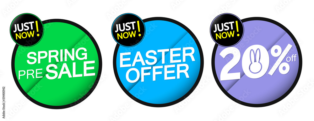 Fototapeta premium Set Spring Sale banners design template, pre-order season tags, Easter offer, discount 20% off, vector illustration