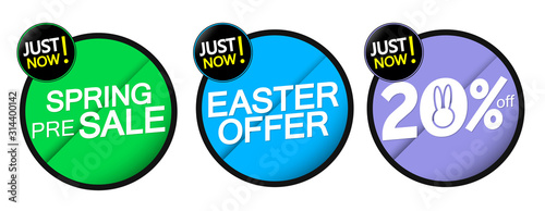 Set Spring Sale banners design template, pre-order season tags, Easter offer, discount 20% off, vector illustration