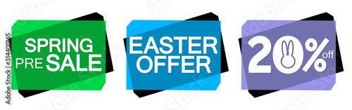 Set Spring Sale banners design template, pre-order season tags, Easter offer, discount 20% off, vector illustration