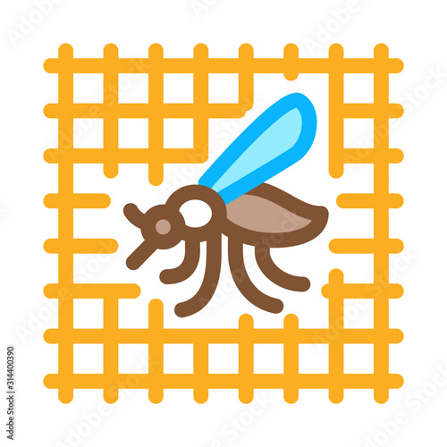 Mosquito On Grid Icon Vector. Outline Mosquito On Grid Sign. Isolated Contour Symbol Illustration