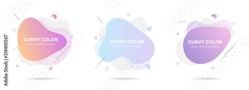 3 Modern liquid abstract element graphic gradient flat style design fluid pastel colors vector illustration set banner simple shape template for presentation, flyer, isolated on white background.