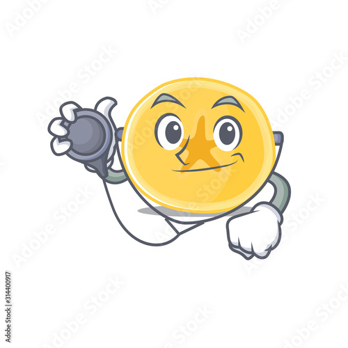 Smart and cool banana chips cartoon character in a Doctor with tools