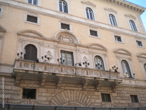 Balcony at the building of Palazzo Cipolla Fondazione Roma Museo