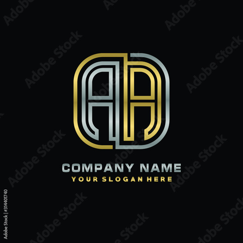 initial letter AA logo Abstract vector minimalist. letter logo gold and silver color