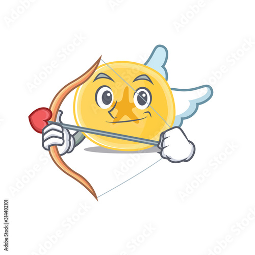 Romantic banana chips Cupid cartoon character with arrow and wings