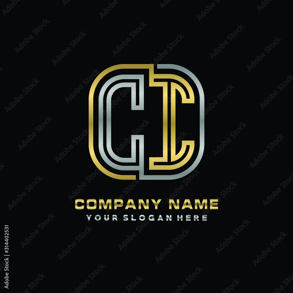 initial letter CI logo Abstract vector minimalist. letter logo gold and silver color